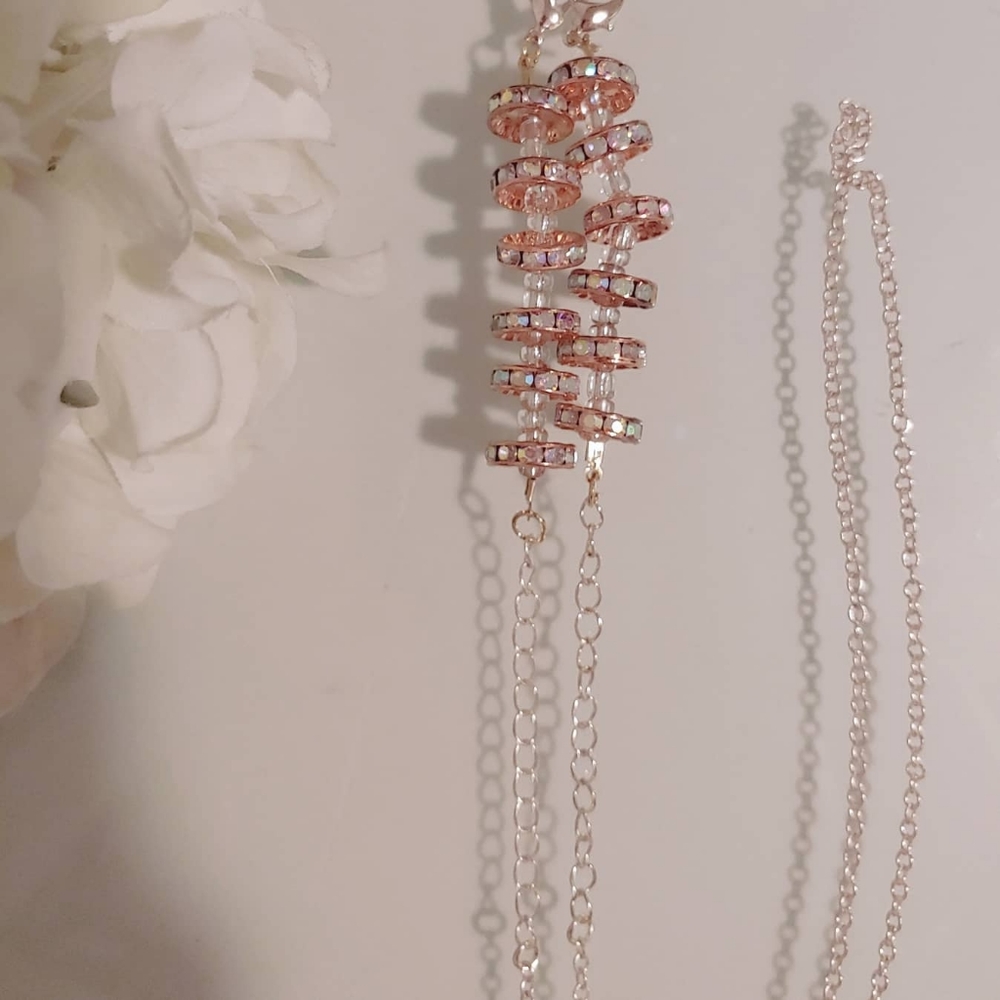 Rose gold iridescent beaded mask chain